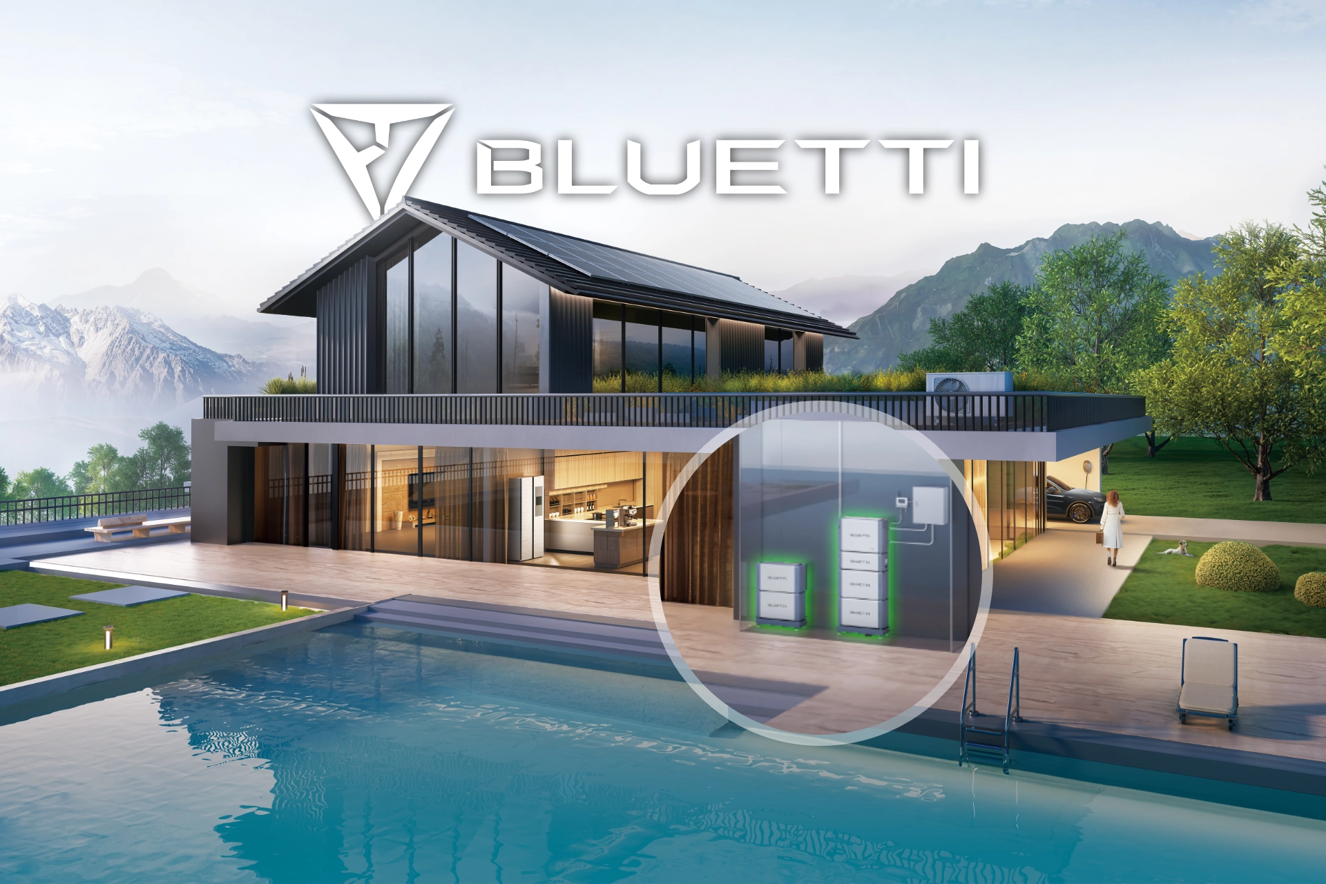 Dom jednorodzinny z zewnętrznie zamontowanym magazynem energii BLUETTI EP600 przy elewacji budynku